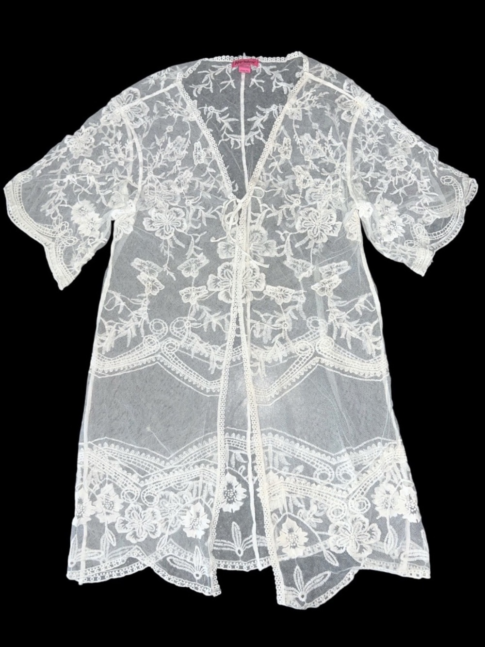 Betsey Johnson Robe One Size Intimates Sheer Ivory Burlesque Lace Pinup Boudoir